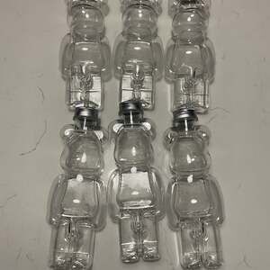 Set of 6 Bear Shaped Clear Plastic Bottles with Screw Caps